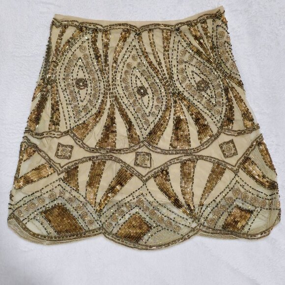 Free People Daydreaming Embellished Mini Skirt With Gold Sequins & Scalloped Hem - Picture 3 of 13